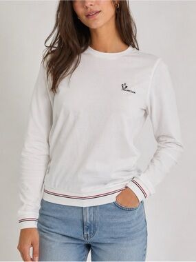 Moncler 2019 France White Preppy Polo Crewneck Embroidered Stripe Sweatshirt